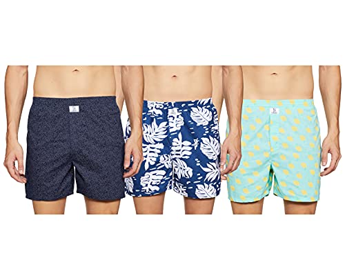 Image of Longies Pure Cotton Mens Boxers Pack of 3 Regular Shorts (LGBOXPO3V003 Dr.Grey,Blue,Blue3356 XL)