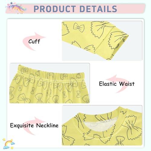 Pajama Sets Long Sleeve Bow Tie Pasta Yellow Pattern Soft Comfy Sleepwear 2 Piece PJS 3-8T4
