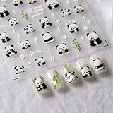 Panda Nail Stickers 5D Embossed Bamboo Nail Decals Flower Star Designs Nail Supplies Self-Adhesive Spring Nail Art Stickers Summer Nails Decoration Accessories for Women Girls Manicure 1 Sheet
