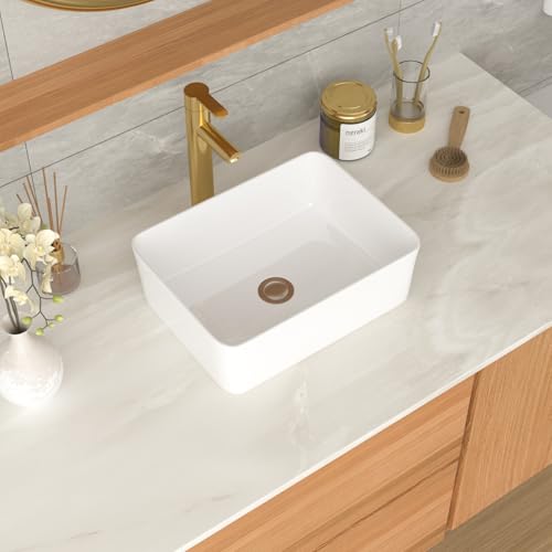 Bathroom Vessel Sink Rectangle - GhomeG 16x12 Inch Above Counter White Porcelain Ceramic Bathroom Sink Rectangular Vanity Vessel Sink Countertop Bathroom Sink Art Basin