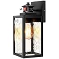 Motion Sensor Outdoor Lights Fixture, Dusk to Dawn Exterior Porch Light Wall Mount with Water-Rippled Glass, Black Modern Outside Wall Sconce Lanterns for House, Garage, Patio, Bulbs Not Included