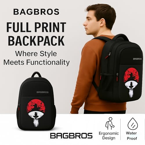Image of Bagbros Uchiha Itachi Printed Anime Backpack | 30L Laptop Backpack, School Bag (Red and Black)