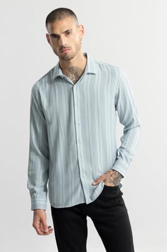 Image of SNITCH Men Casual Shirt | Slim Fit Full Sleeve Spread Collar Vertical Stripe Design | Premium Rayon Blend & Textured Fabric for College & Everyday Wear