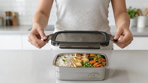 Image of Stainless Steel Fridge Storage Box Set - Food Grade, Leakproof Kitchen Organizer, Freshness Locking, Microwavable & Freezer Safe - Silver with Lid (1000 ML - 3 Pcs)