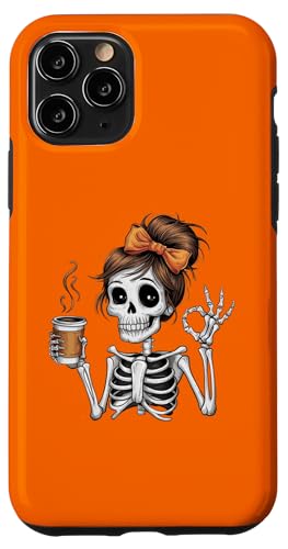 Squelette d'Halloween pour femme Chignon désordonné amateur de café effrayant Coque pour iPhone 11 Pro