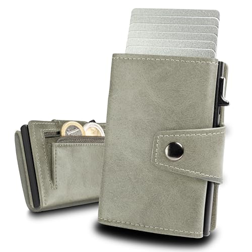 slimfin® Slim Wallet Maxi mit Münzfach - Kartenetui - Geldbeutel Herren - Geldbörse - Portemonnaie - Portmonee - Card Holder klein/Mini mit RFID Schutz - Sandgreen