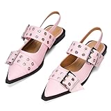 SOVANYOU Pink Buckle Ballet Flats for Women Slingback Flats Mary Janes Shoes Ballerinas Flats with Straps Casual Low Heel Buckle Ballet Heels Cap Toe Flats