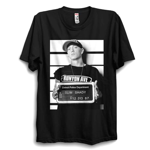Slim Shady Mens T Shirt Unisex Marshall Mugshot T Shirt 100% Cotton Rap Shirt D12 Music Hip Hop Rap Unisex Tee (UK Alpha L Regular Regular Black)