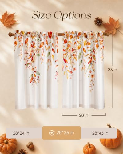 Image of Miss Adola 36 Inch Length Kitchen Tier Curtains Fall Leaves Cafe Curtains