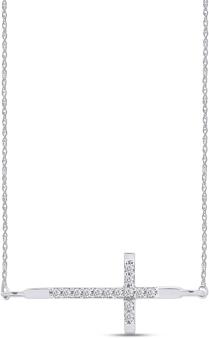 SAVEARTH DIAMONDS 1/10 CT.t.w Round Cut Lab Grown Diamond Sideways Cross Pendant Necklace In 10K Gold, 18" Chain (0.10 Cttw, G-H Color, VS-SI Clarity)