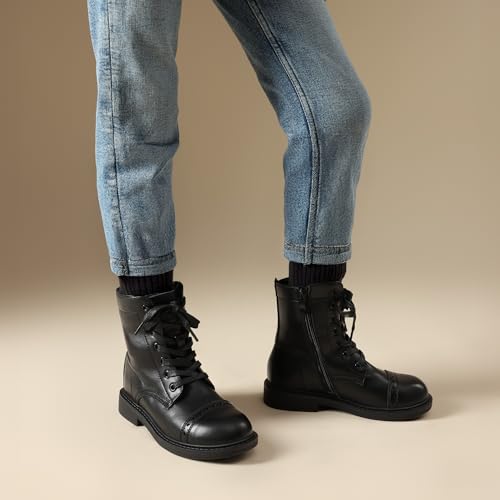 DREAM PAIRS Girls Boys Combat Ankle Boots Side Zipper Shoes with Lace Up for Toddler/Little Kid/Big Kid2