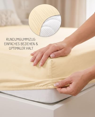 biberna Premium Feinjersey Spannbettlaken 90x200-100x200 cm gelb | 100% Baumwolle Spannbetttuch für Einzelbetten… – Ansicht 4