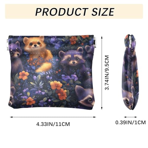 Coin Purse for Women Raccoon Flower Coin Pouch Change Holder PU Leather Mini Wallet Portable Coin Bag Money Pocket3