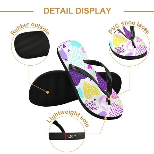 Purple Yellow Hearts Flip Flop Beach Summer Casual Sandal for Women & Men Shower Shoes 208617772