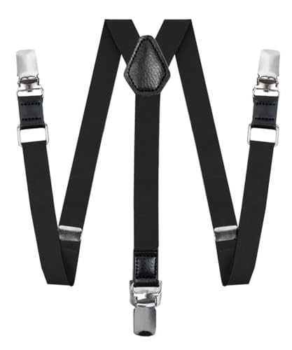 Vittorio Farina Boy's Silver Clip End Suspenders - Adjustable Elastic Suspenders for Boys (Black)