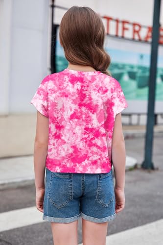 Image of Arshiner Girls Shirt Crop Tops Short Sleeve Summer Drop Shoulder Batwing Sleeve Crewneck Loose T Shirt Tee