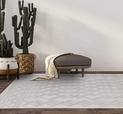 Lord of Rugs Salta Geometric Designs Flatweave Garden Indoor Outdoor Rug Medium Carpet 120x170cm (4'x5'6") Links SA05 White