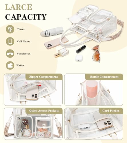 Image of Clear Tote Bag 12x12x6 Thick PVC clear bags for Stadium Events Transparent Bag for Sports Events,Concert,Work & Beach