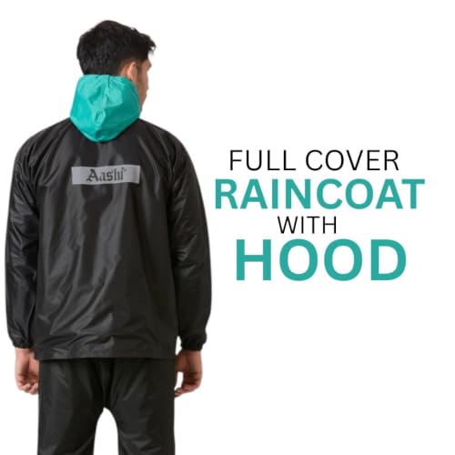 Image of Aashi Polyester Rain Coat for Men with Hood, Waterproof Rainwear Suit for Bike Riders with Polyester Jacket and Pants with Pockets