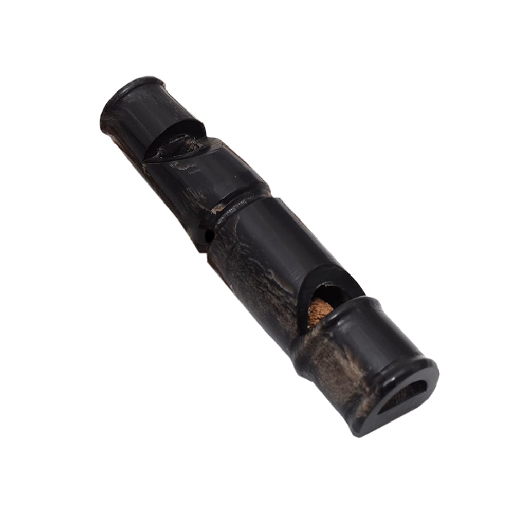 Sifflet en corne de buffle fait à la main (sifflet) – Produit naturel avec cordon en cuir, robuste et largement audible – Idéal pour l'entraînement du chien, la chasse et l'extérieur (6 cm)