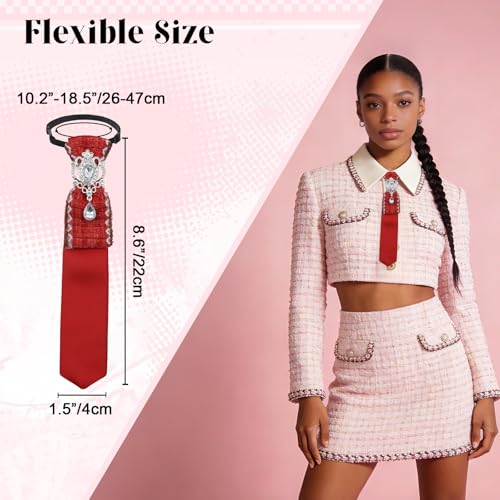 Image of Rhinestone Ties for Women, Skinny Neck Tie for Women Business Prom | Polyester Womens Tie, Tweed Splice Design, Rhinestone Ornament, Adjustable Strap, Elegant Retro Look, for Banquet Party Date