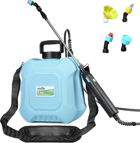 WEEFLOS 2 Gallon Battery Powered Garden Sprayer, Electric Sprayer with Retractable Wand & 4 Nozzles, USB Rechargeable 2000mAh Sprayer for Weeds, Pest Control, Fertilizing and Cleaning
