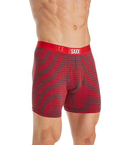 Saxx Underwear Men's Boxer Briefs â€“ Vibe Men's Underwear â€“ Boxer Briefs with Built-in Ballpark Pouch Support â€“ Underwear for Men,Red Hiker Stripe,XX-Large