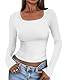 Cuptacc Tshirt Damen Langarm Elegant Eckiger Ausschnitt Langarmshirt Damen Enganliegend Solid Crop Doppelt Gefüttert Top Lightweight Airy Oberteile Skims Weiß M