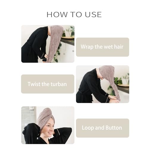 Image of ROLSHOL Extra Large 4 Pack Microfiber Hair Towel Wrap for Women Super Absorbent & Quick Dry Hair Drying Towels with Button, Hair Turbans for Curly Hair Long & Short Hair - Anti-Frizz (Pink Pinstripe)
