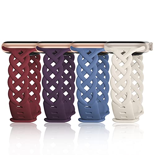 Image of Slim Silicone Bands Compatible with Apple Watch Band 40mm 38mm 41mm 44mm 45mm 46mm 49mm 42mm Women Floral Breathable Braided Lace Thin Sport Strap Replacement Wristbands iWatch SE Series 11 10 9 8 7 6 5 4 3 ultra 2