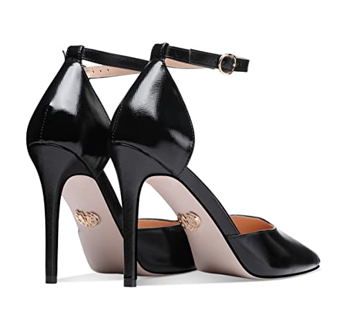 Carolyn - Women's Elegant, Sexy and Feminine Pointed Toe D’Orsay Pumps with 4" Stiletto High Heels in Vegan Leather and Ankle Straps. Handmade to Perfection.3