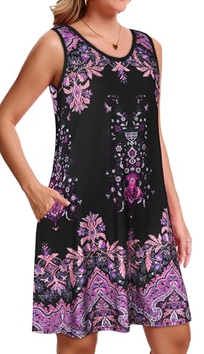 Image of CHICGAL Womens Summer Dresses Casual Sleeveless Loose T Shirt V Neck Sundress Swing Beach Cover Up with Pockets 2026