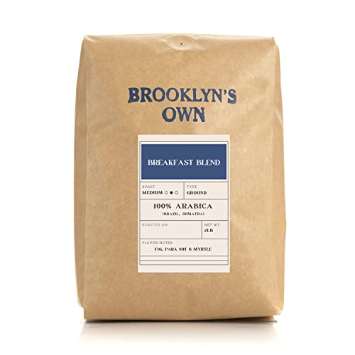 Brooklyn's Own Medium Roast Breakfast Blend Ground Coffee - 100% Arabica Grounds From Brazil and Sumatra (2 LB)