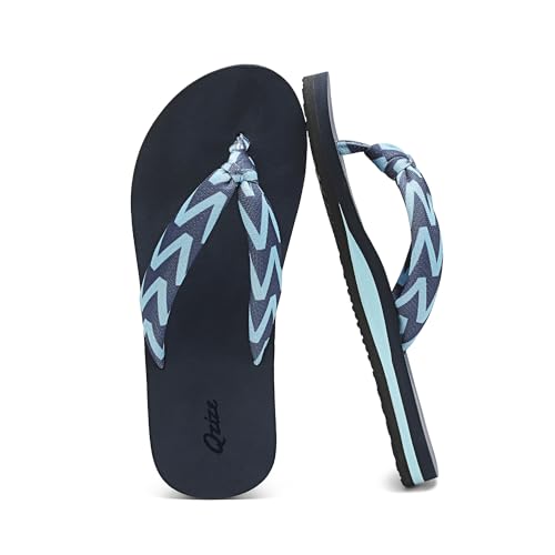 Qzize Women's Flip-Flops Cloth Strap Knot Design Womens Thong Sandals Lightweight Non Slip Beach Slippers Blue and Black Size 10.5