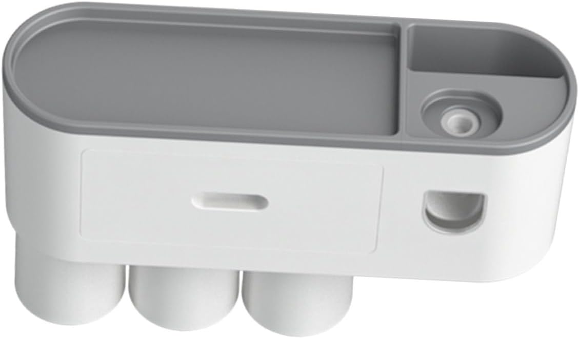 Garneck Punch Wall Mounted Toothbrush Holder with Automatic Toothpaste Dispenser Bathroom Organizer Space-Saving Abs Gargle Rack for Dry Clean Storage Versatile Overhang Design with Three