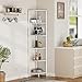 Furnulem 6 Tier Corner Shelf with LED Light, 67.5” Tall Standing Shelf Organizer, White Narrow Bookshelf with Storage Rack for Wall Corner, Living Room, Bedroom, Metal Frame, Wood Display Shelf