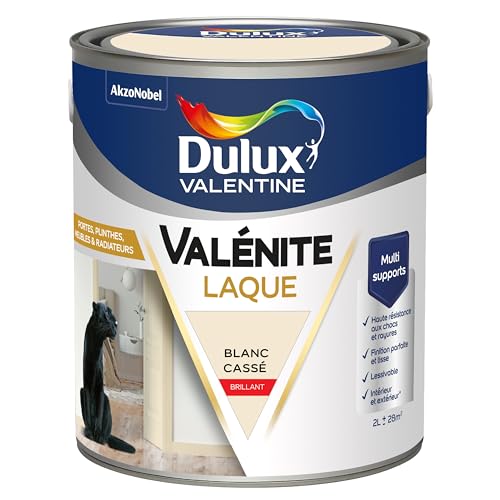 Dulux Valentine Peinture Laque Valénite Intérieur et Extérieur Multi-supports - Finition parfaite et lisse, Formule Haute Résistance - Brillant Blanc Cassé 2 L