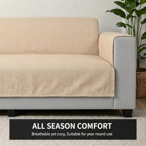Image of STITCHNEST 'ComfyNest Series' 1 Seater Sofa Cover | Full Coverage with Armrest Pocket | Elegant Jute Fabric, Washable & Durable for Modern Living