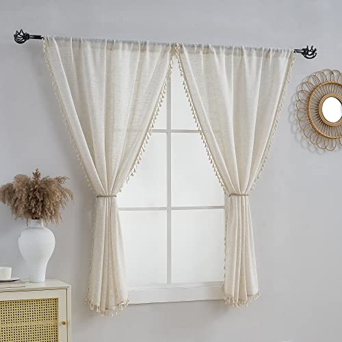 VOILYBIRD Short Curtains for Small Window Natural Linen Blended Farmhouse