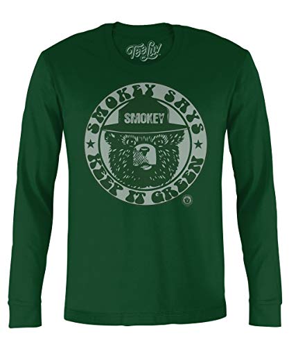 Tee Luv Men s Smokey Bear Long Sleeve Shirt - Keep It Green Bear Mascot Shirt (XL)