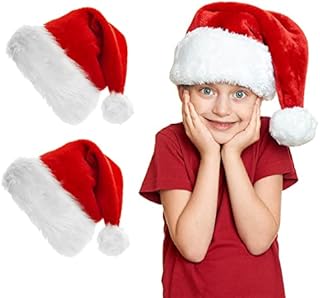 Christmas Hat, 2 pcs Santa Hats Unisex Velvet Comfort Christmas Hats Soft Plush Santa Hat Red Fluffy Christmas Hats for Family Christmas New Year Festive Party Decorations Supplies