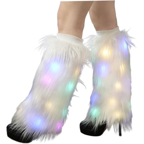 Leg Warmers for Women 15.8 Inch Fashion Faux Boot Covers Lighted up White Warm Winter Fuzzy Leg Warmers for Women Ladies with Light3