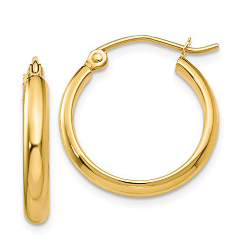 Small 14K Yellow Gold Half Round Tube Hoop Earrings.70 In (18Mm) (2.75Mm Tube) #TOP29