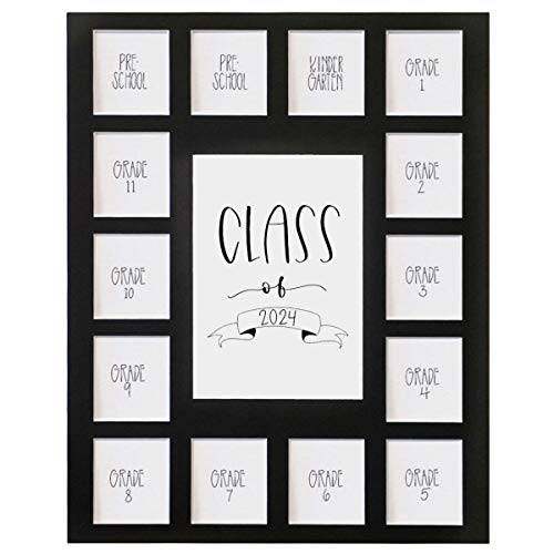 Image of Rustic Red Door Co. RRD Class of 2024 Photo Mat (11 inch x 14 inch) - Collage Frame for School Pictures Pre-K to 12 Mat - No Frame Black (15 Photos)