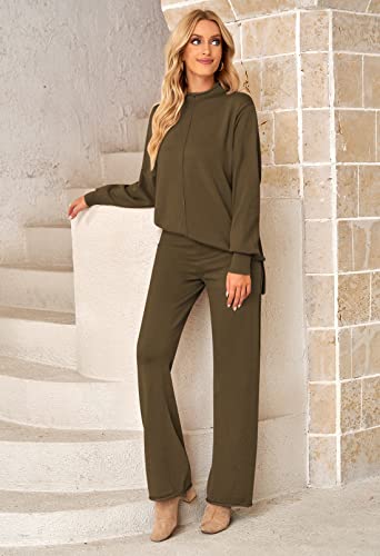 Lady Casual Two Pc Sweater Lounge Sets Long Sleeve Turtleneck Knit Sweatshirts And Sweatpants Sweat Suit Brown Xl #TOP6