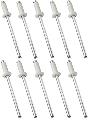 AERZETIX - C48079 - Pack of 10 Standard Blind Rivets Diameter 4 x 10 mm - Colour White Grey RAL 9002 - DIN 7337 - Post Break Pop Rivets - Steel / Aluminium