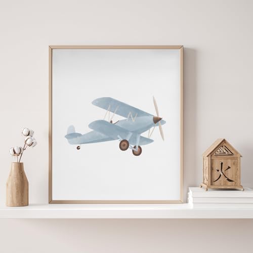 Blue Hot Air Balloon Plane Train Prints Wall Art Decor Vintage Travel Boy Nursery Wall Art Watercolor Toddler Art Blue Hot Air Balloon Plane Train Prints Bedroom Home Decor Nursery No Frame 12x16inch by BIGAOYS - Used condition - Image 4