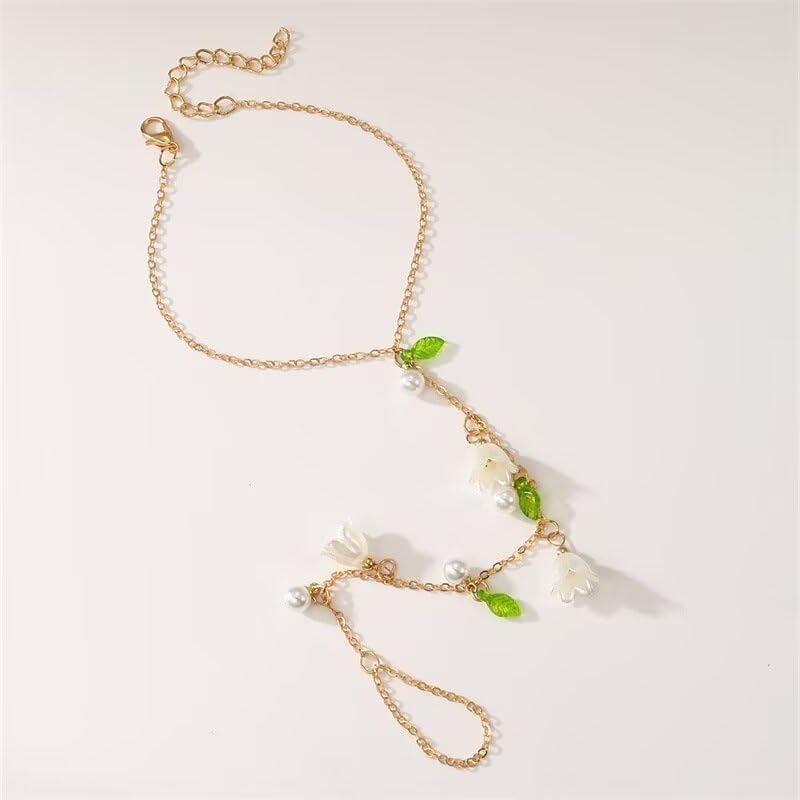 Hand Chain Bracelet Lily of The Valley Jewelry Flower Necklace Flower Earrings for Women Halloween Party Outfit Accessories Jewelry Gifts4
