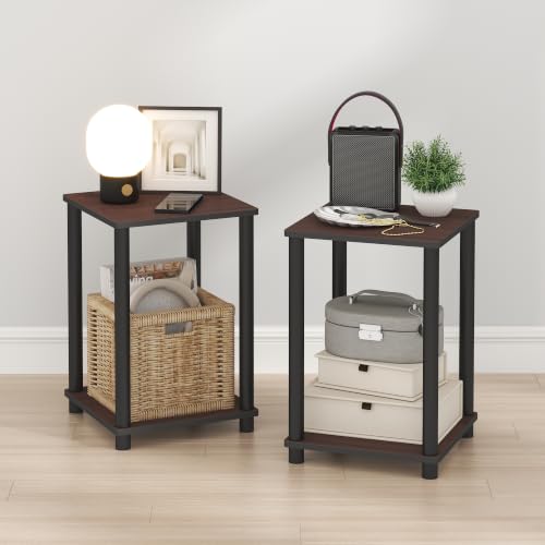 Image of Furinno Turn-N-Tube Night Stand Set of 2, 2-Tier Nightstand, Dark Cherry | Stackable, Open Shelf, Toolless Bedside Table, Side Table, End Table for Living Room, Bedroom