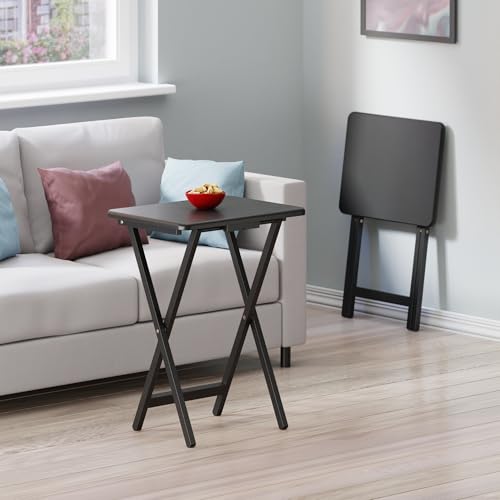 Image of Winsome Alex Set of 2 Foldable Snack Tables, Black | Easy to Store Small Portable Fold Up Table Set for Kitchen, Living Room TV Dining, Crafts, Puzzles, Work From Home